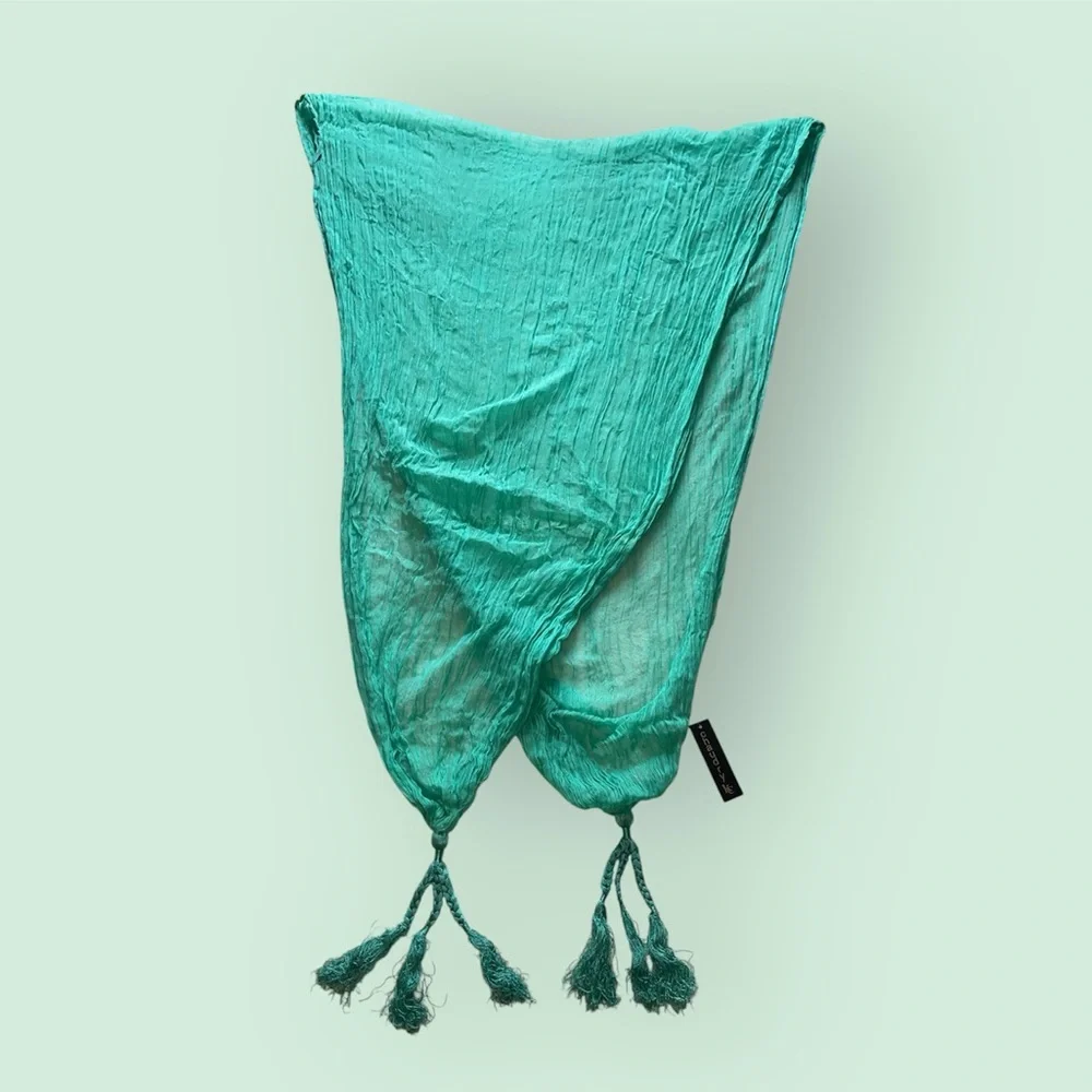 Chaudry Turquoise Sheer Fringed Scarf with Braided Tassels